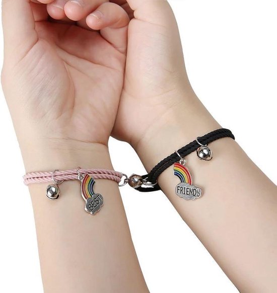 Vriendschap armband | vrienden armband | Elastisch kindermaat | met magneet | 2 stuks | voor je Bestie | BFF | Love Roze