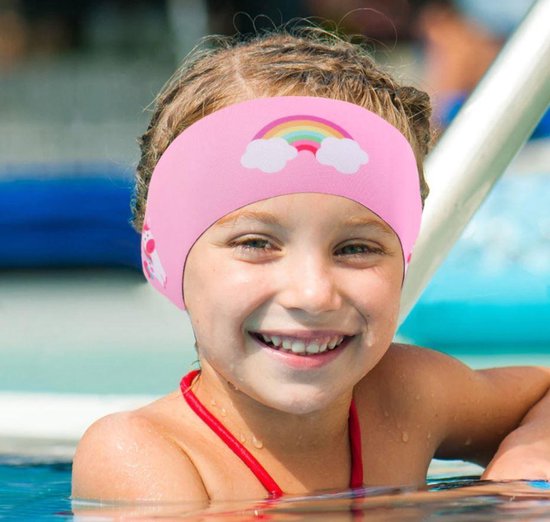 Hoofdband Zwemmen | Roze met eenhoorn print | Kind 3 - 9 jaar | tegen water in de oren | oorontsteking