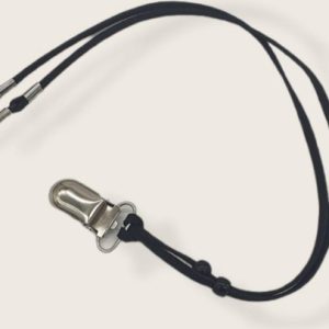 Cordão para óculos preto com clipe para roupa