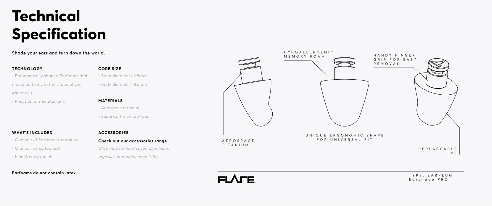 Flare Audio Earplugs Earshade Pro titanium Black