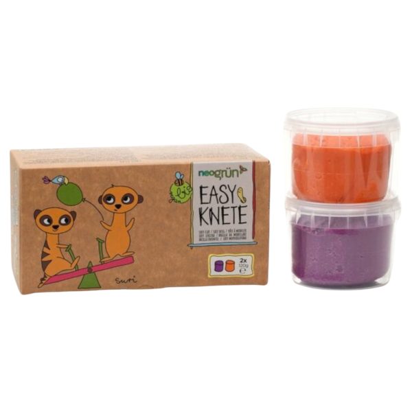 Neogrün Easy Putty Vegan - Conjunto de argila orgânica para crianças em laranja e violeta, brinquedos seguros e amigos do ambiente