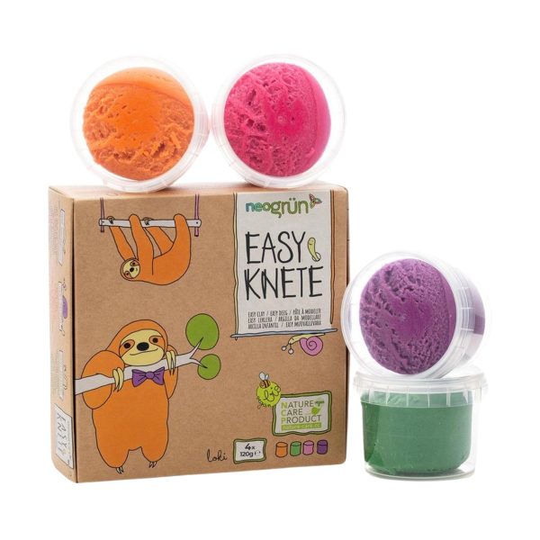 Neogrün Vegan Clay Set - 4 kolory organicznej glinki dla dzieci: Pomarańczowy, Zielony, Różowy i Fioletowy