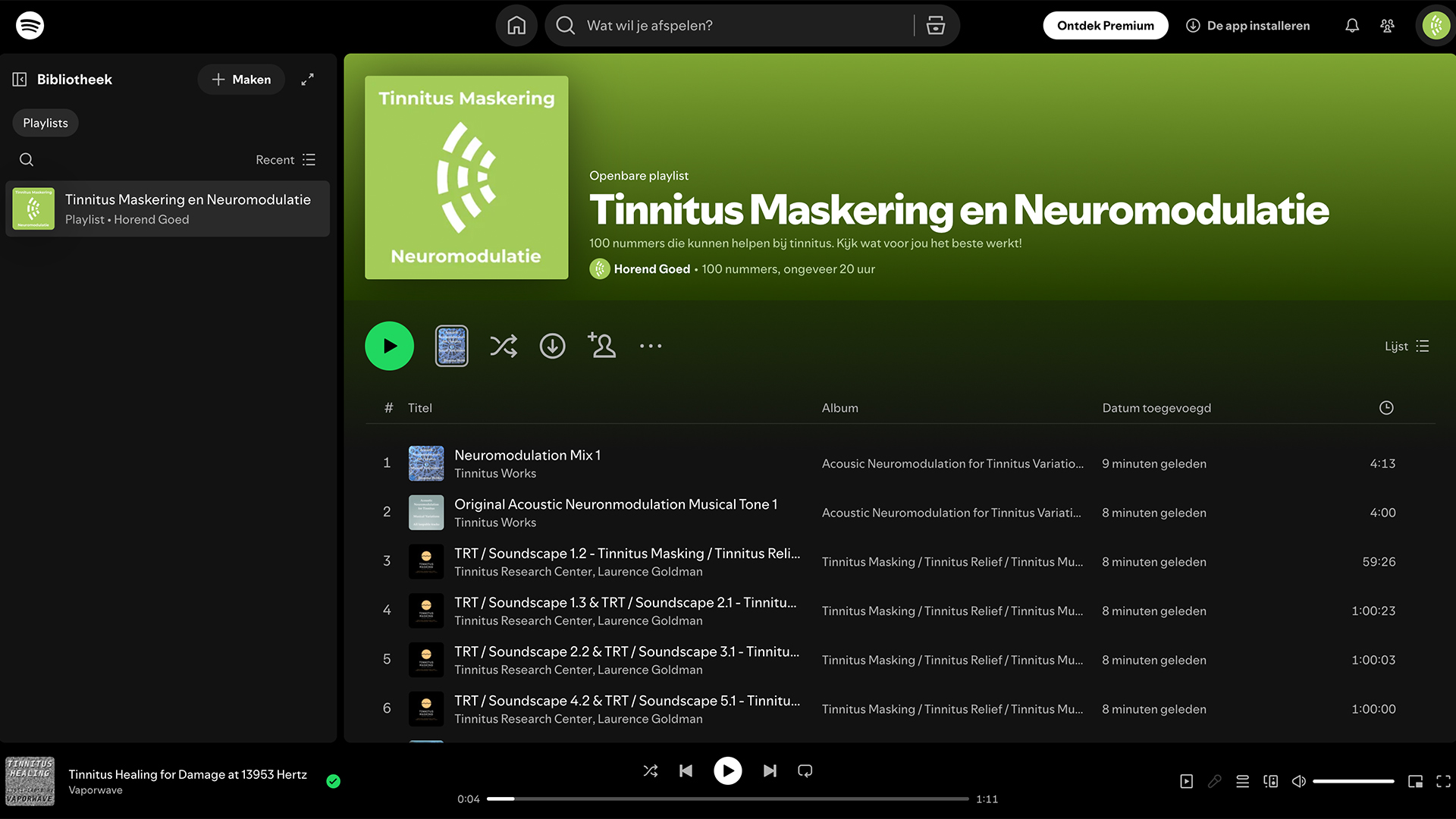 Tinitus Spotify Code Tinnitus Masking and Neuromodulation: a Spotify playlist | Horend Goed ...