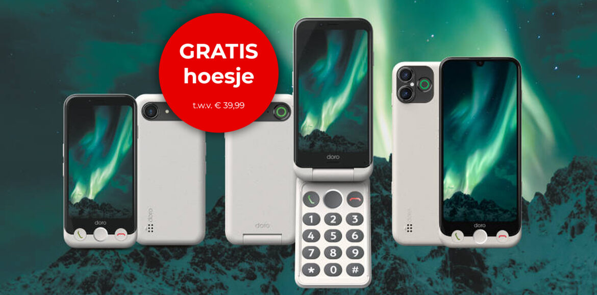 Maandaanbieding: GRATIS beschermhoesje bij aankoop van een Doro Aurora senioren smartphone